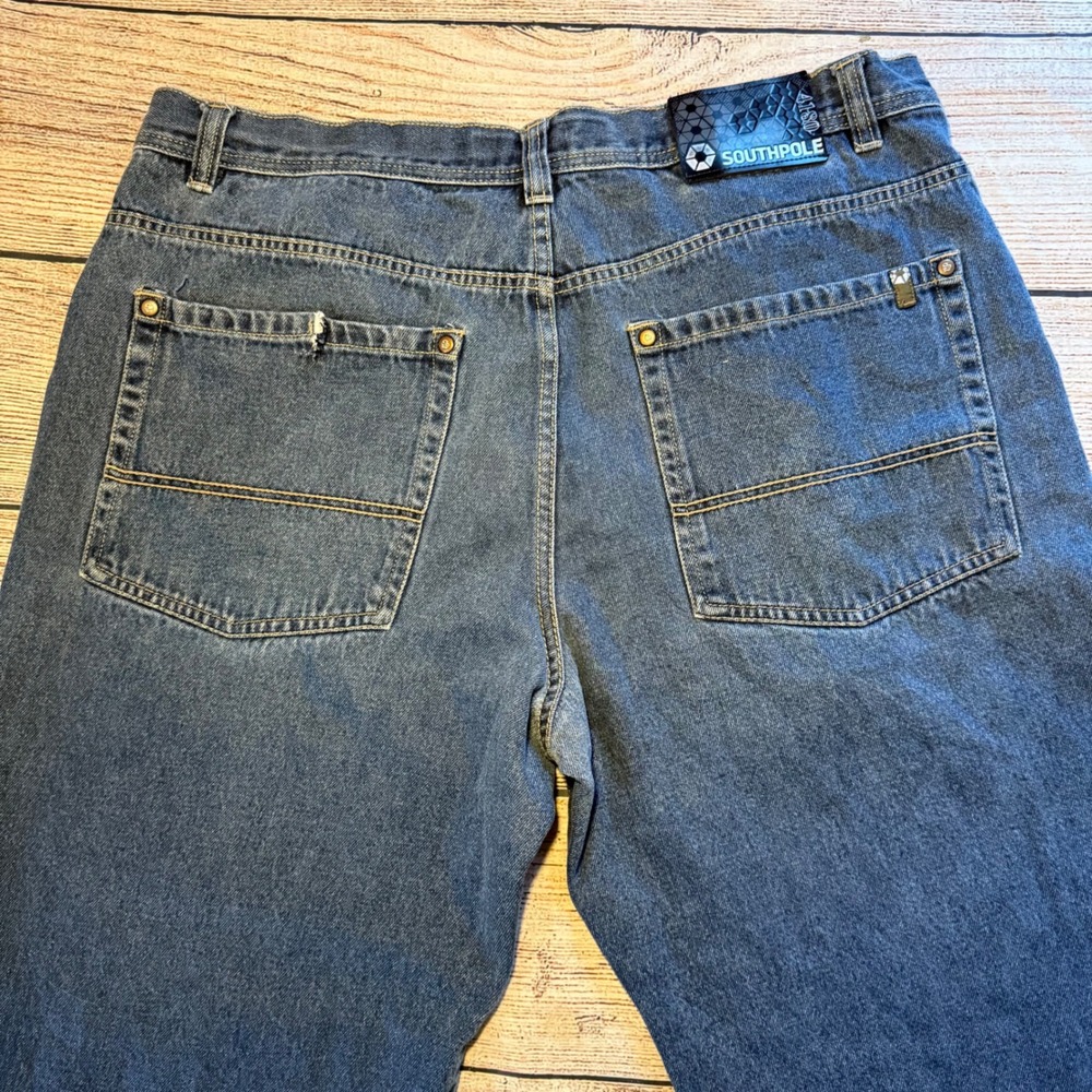 Southpole Y2K Baggy Jeans Blue Denim Mens 41x31 Streetwear Barrel Jeans Wide Leg - Picture 7 of 10